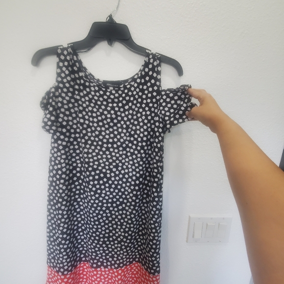Black Polka Dot Dress with Red Hem RN Studio by Ronni Nicole Size 12P For Woman - Picture 2 of 6